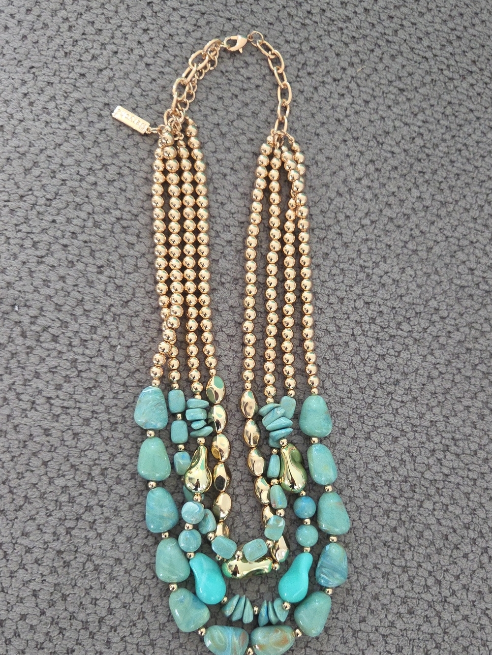 Gold & Turquoise Beaded Statement Necklace by